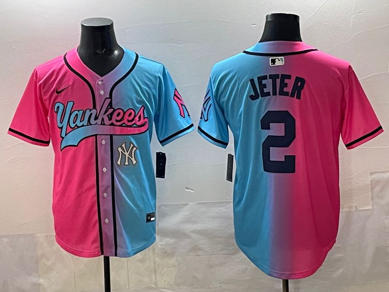 Men New York Yankees 2 Jeter Blue pink Game 2025 Nike MLB Jersey style 0011